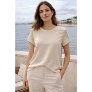 CUYANA Cream Silk T Shirt Tee Top Blouse  Women's Size Medium